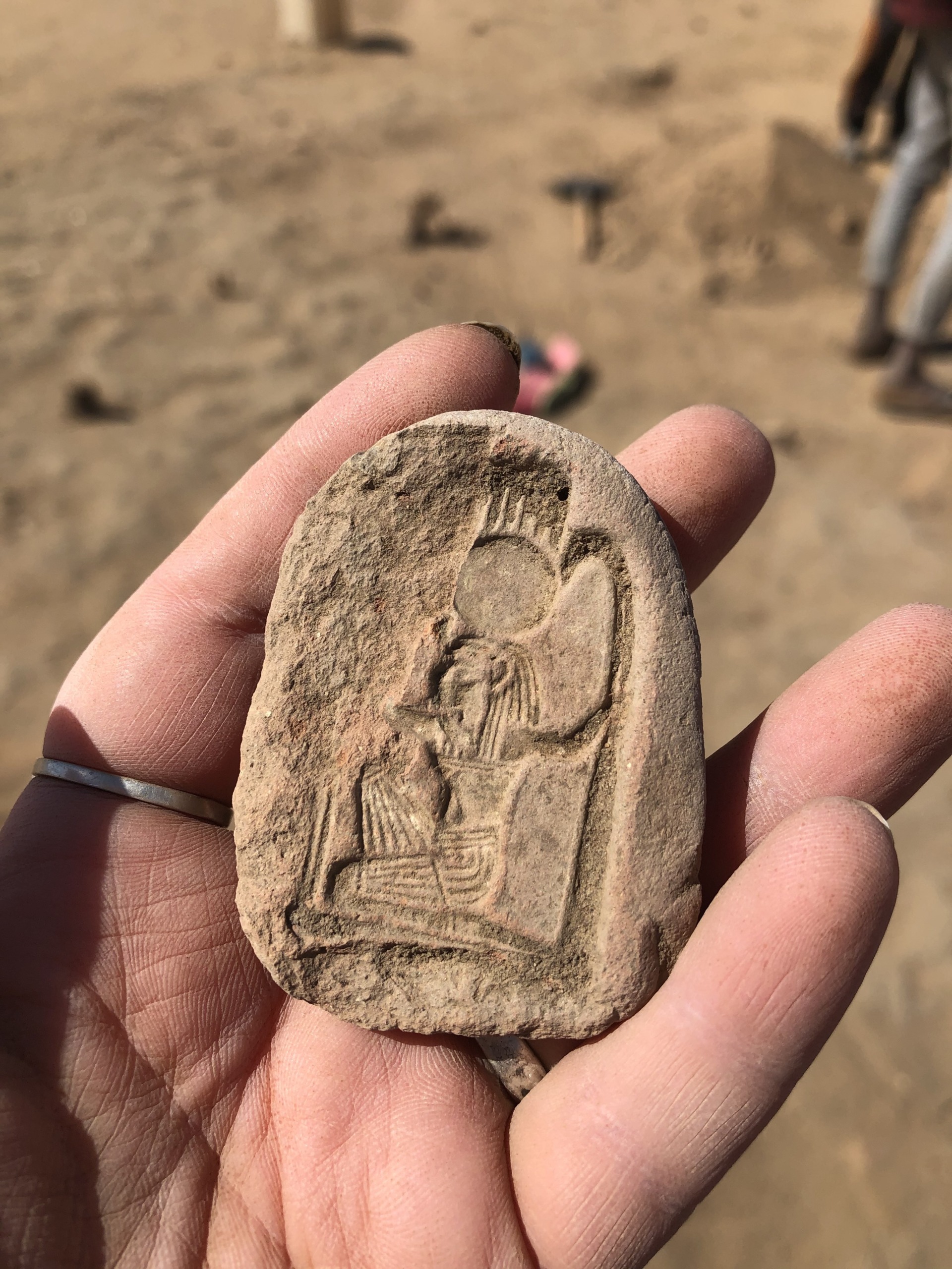Close-up of a faience mold discovered during archaeological fieldwork in Sudan.